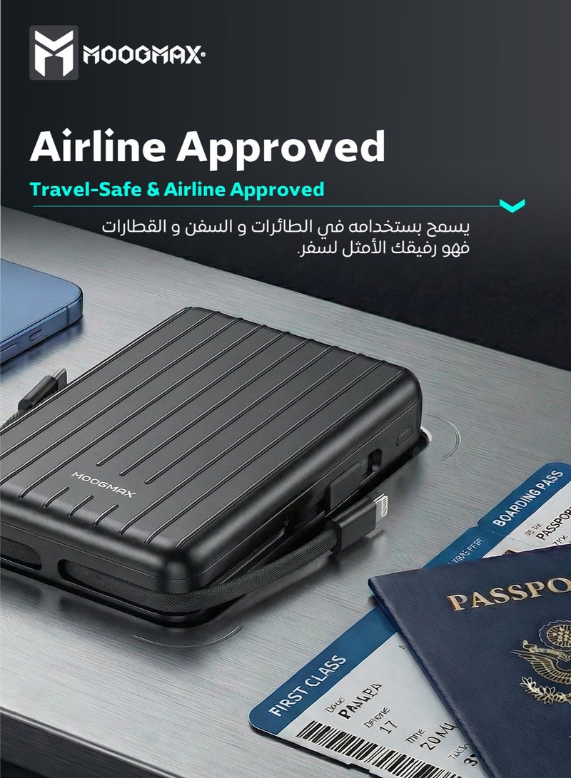 موجماكس باور بنك لاسلكي مغناطيسي من سلسلة trunk بسعة 20000mAh والجهد 22.5W فائق الشحن وكبلان مدمجان مع شحن لاسلكي بجهد 15 واط و 3 منافذ خارجية 1 Type-c و 1 Type-A ومنفذ لايتنينج(ايفون) لشحن الباوربنك. أسود - Image 3